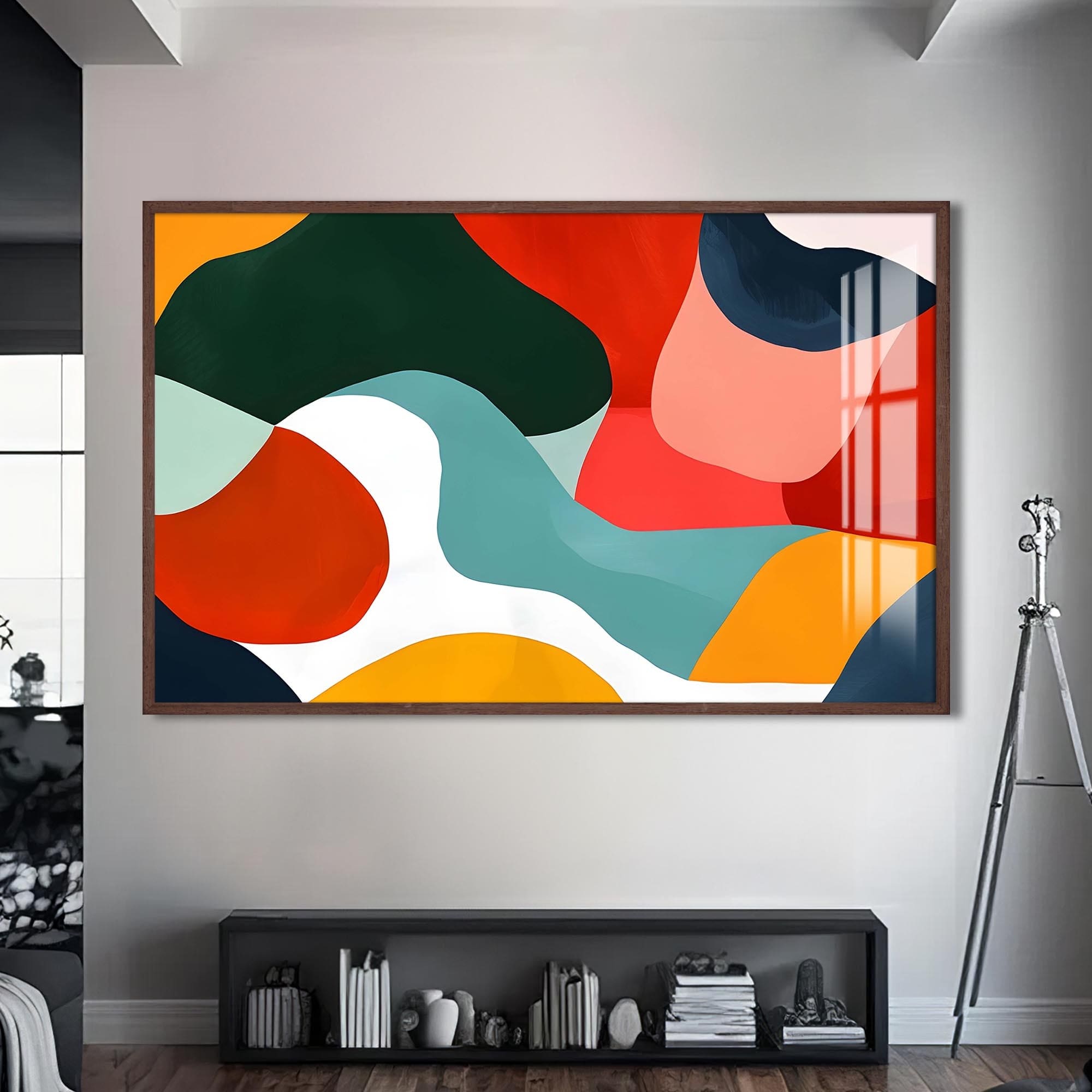 Artronauts Glass Print S | 72x46 cm | 28.3"x18.1" / Walnut Flowing Colour Shapes - Abstract Tempered Glass Wall Art