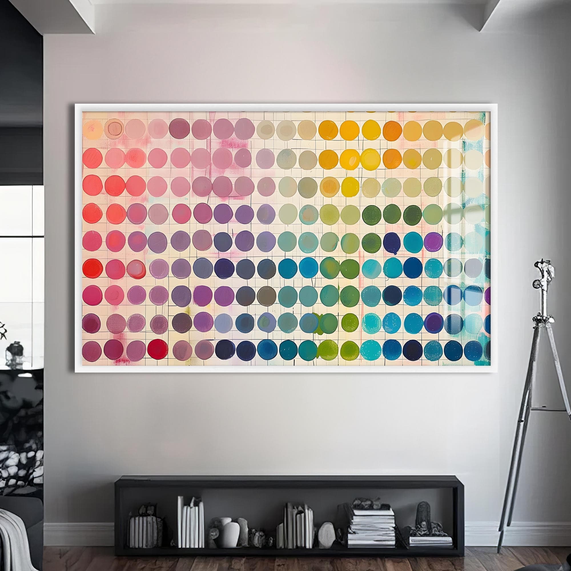 Artronauts Glass Print S | 72x46 cm | 28.3"x18.1" / White Pastel Dot Spectrum - Abstract Tempered Glass Wall Art