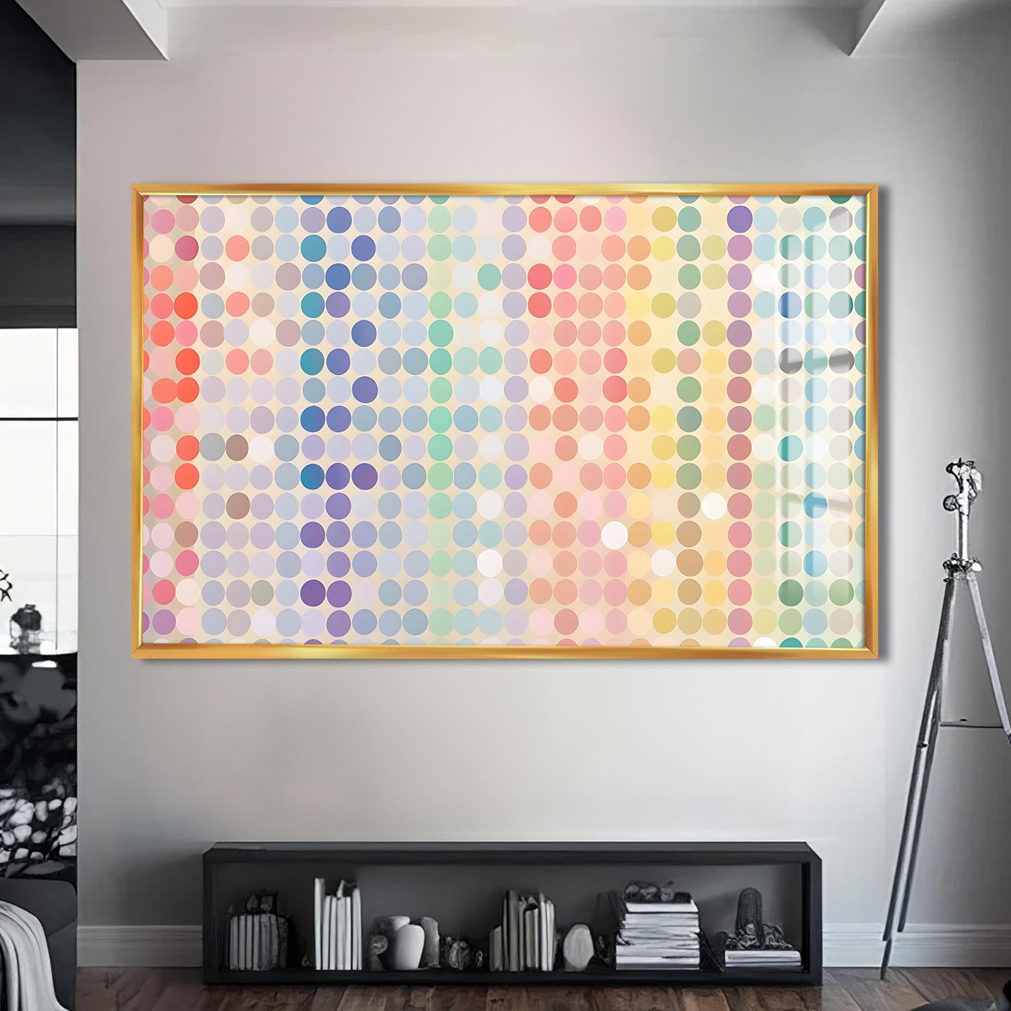 Artronauts Glass Print S | 72x46 cm | 28.3"x18.1" / Gold Light Pastel Mosaic - Abstract Tempered Glass Wall Art