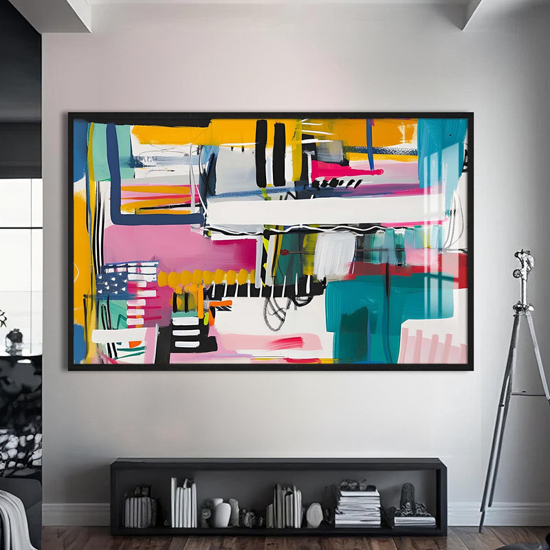 Artronauts Glass Print S | 72x46 cm | 28.3"x18.1" / Black Energetic Urban Mix - Abstract Tempered Glass Wall Art