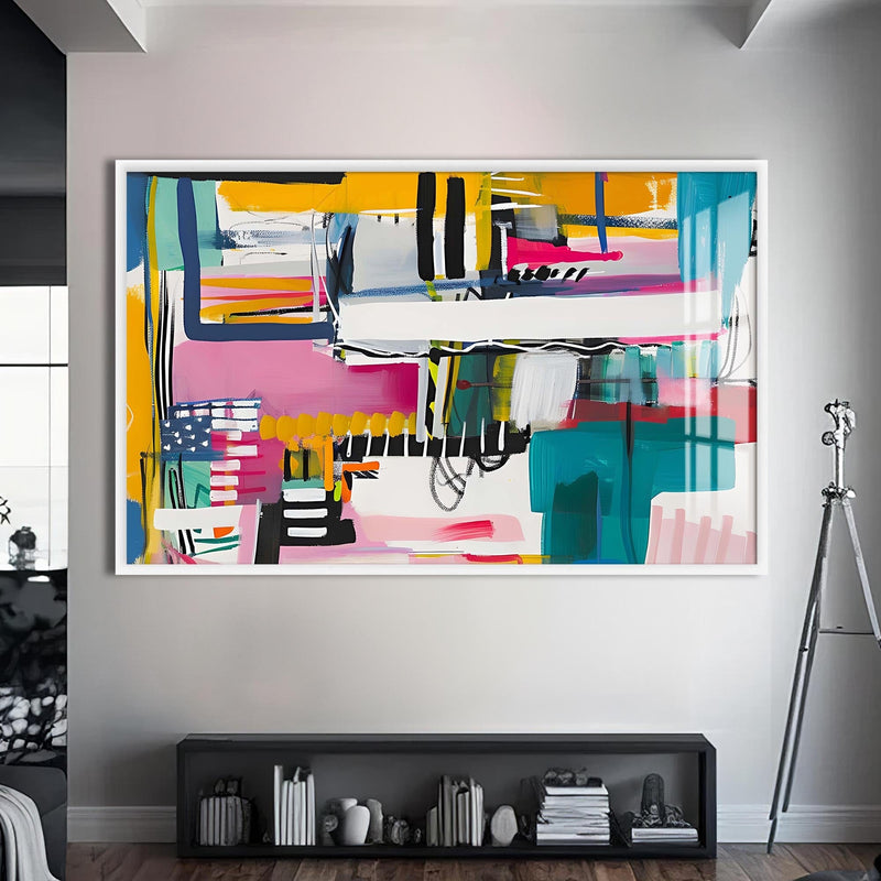 Artronauts Glass Print S | 72x46 cm | 28.3"x18.1" / White Energetic Urban Mix - Abstract Tempered Glass Wall Art
