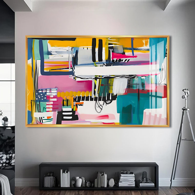 Artronauts Glass Print S | 72x46 cm | 28.3"x18.1" / Gold Energetic Urban Mix - Abstract Tempered Glass Wall Art