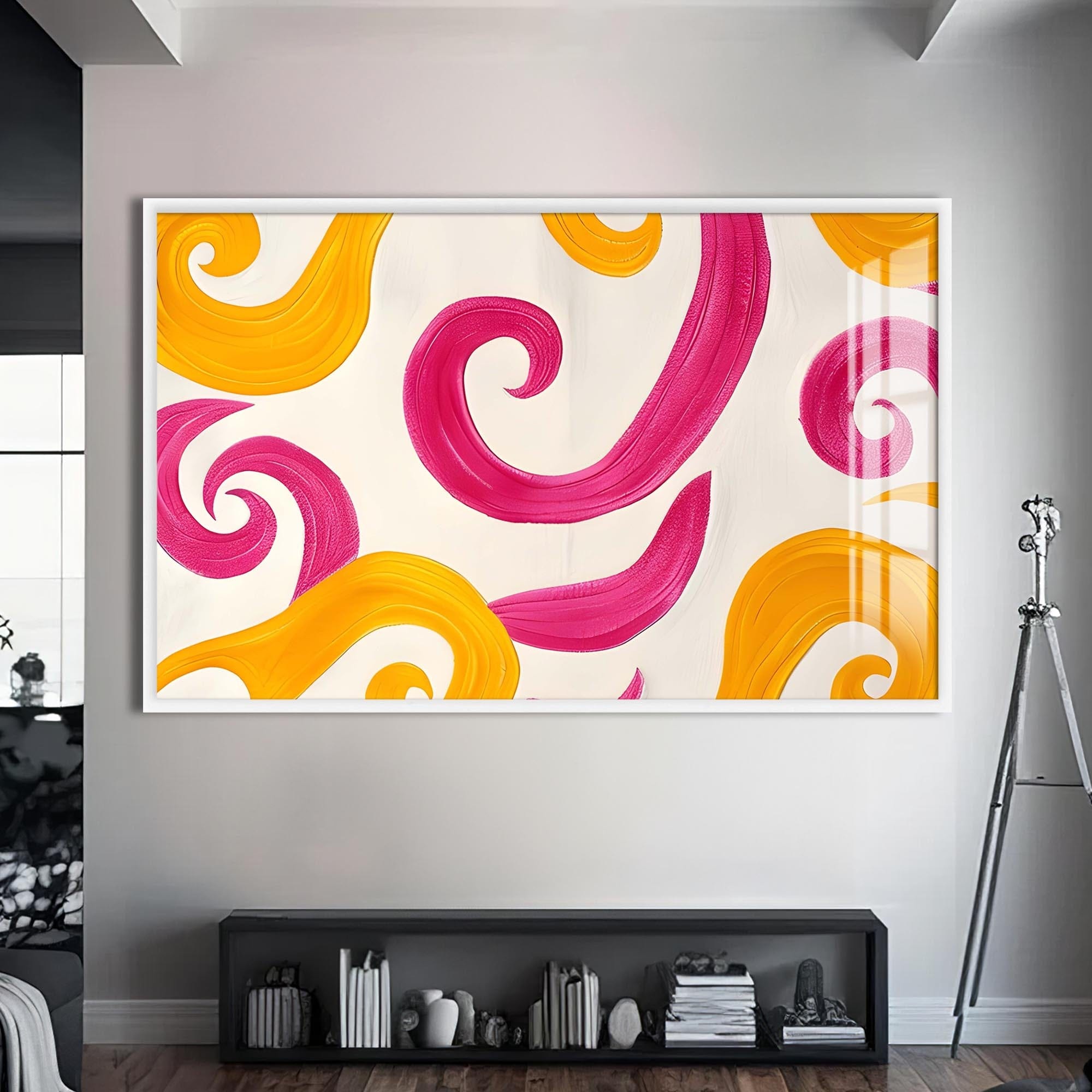 Artronauts Glass Print S | 72x46 cm | 28.3"x18.1" / White Playful Swirl Breeze - Abstract Tempered Glass Wall Art