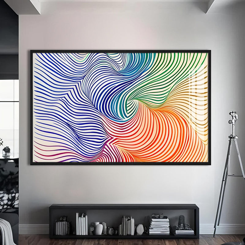 Artronauts Glass Print S | 72x46 cm | 28.3"x18.1" / Black Rainbow Line Swirl- Abstract Tempered Glass Wall Art