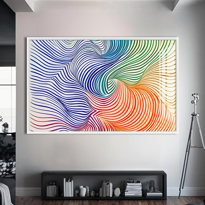 Artronauts Glass Print S | 72x46 cm | 28.3"x18.1" / White Rainbow Line Swirl- Abstract Tempered Glass Wall Art