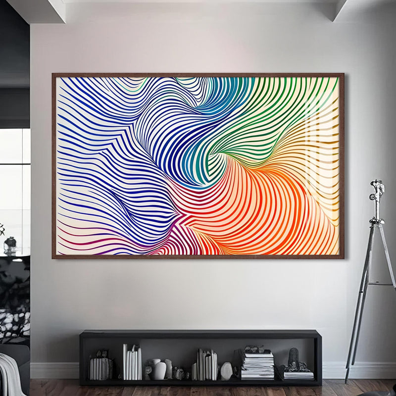Artronauts Glass Print S | 72x46 cm | 28.3"x18.1" / Walnut Rainbow Line Swirl- Abstract Tempered Glass Wall Art