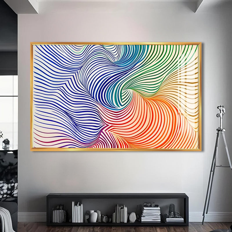 Artronauts Glass Print S | 72x46 cm | 28.3"x18.1" / Gold Rainbow Line Swirl- Abstract Tempered Glass Wall Art