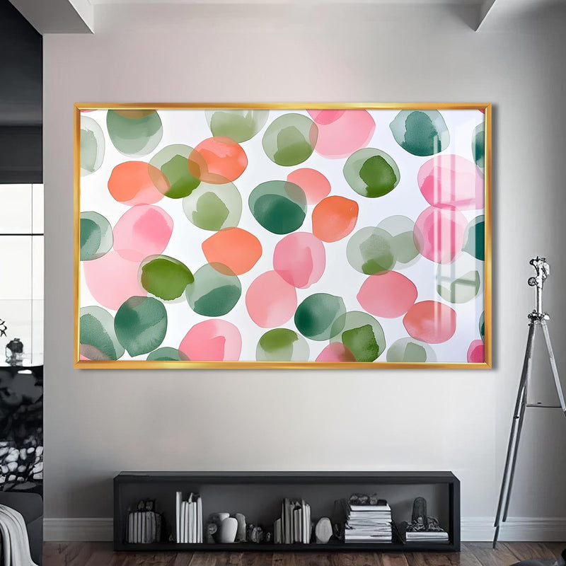 Artronauts Glass Print S | 72x46 cm | 28.3"x18.1" / Gold Soft Watercolour Circles - Abstract Tempered Glass Wall Art