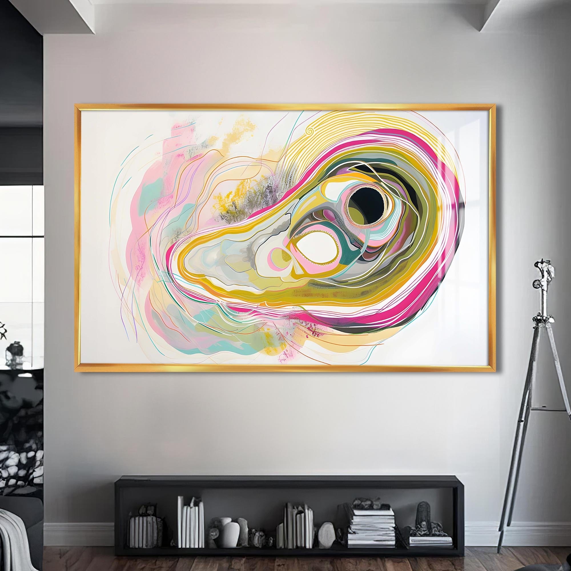 Artronauts Glass Print S | 72x46 cm | 28.3"x18.1" / Gold Fluid Harmony Wave - Abstract Tempered Glass Wall Art
