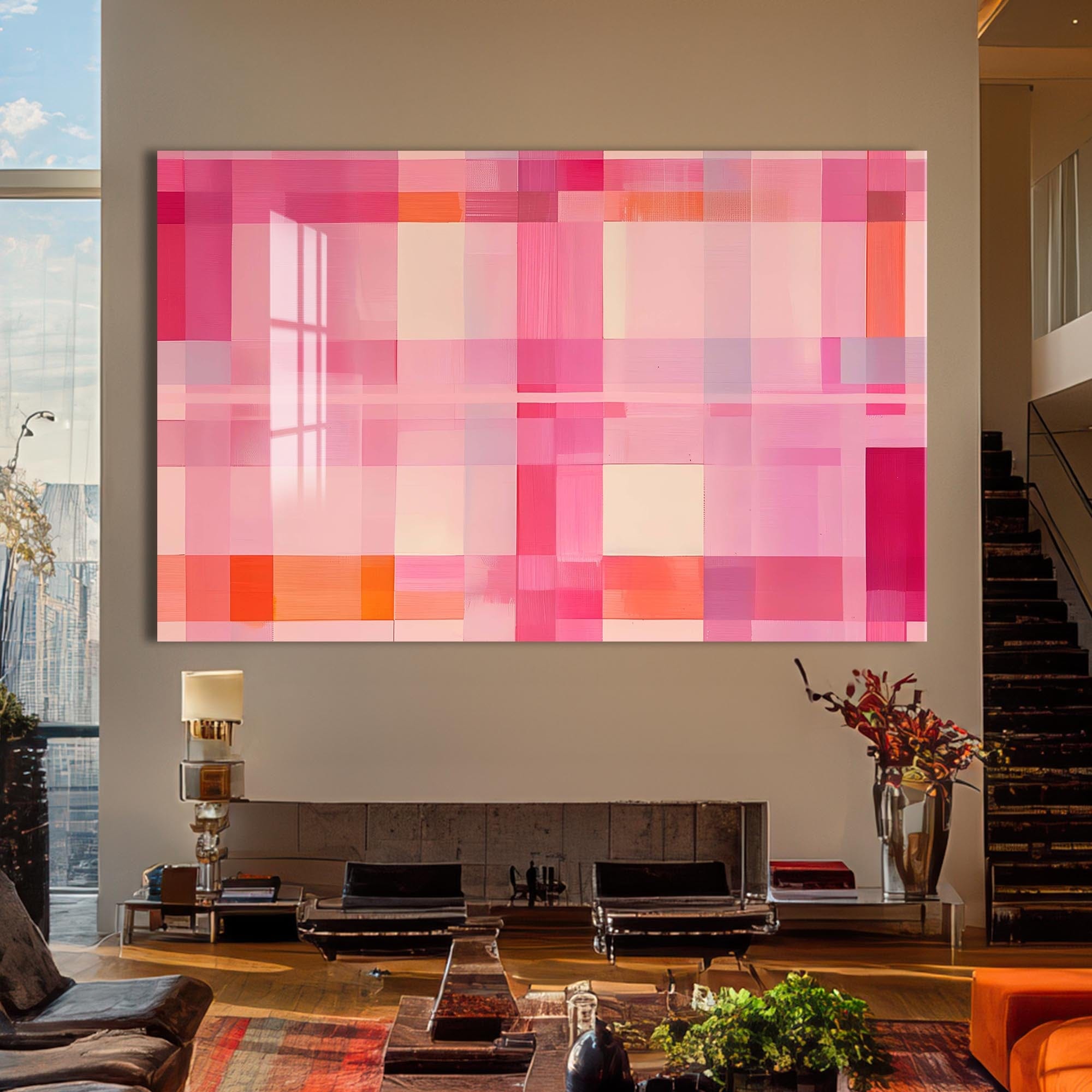 Artronauts Glass Print Blush Grid Radiance - Abstract Tempered Glass Wall Art