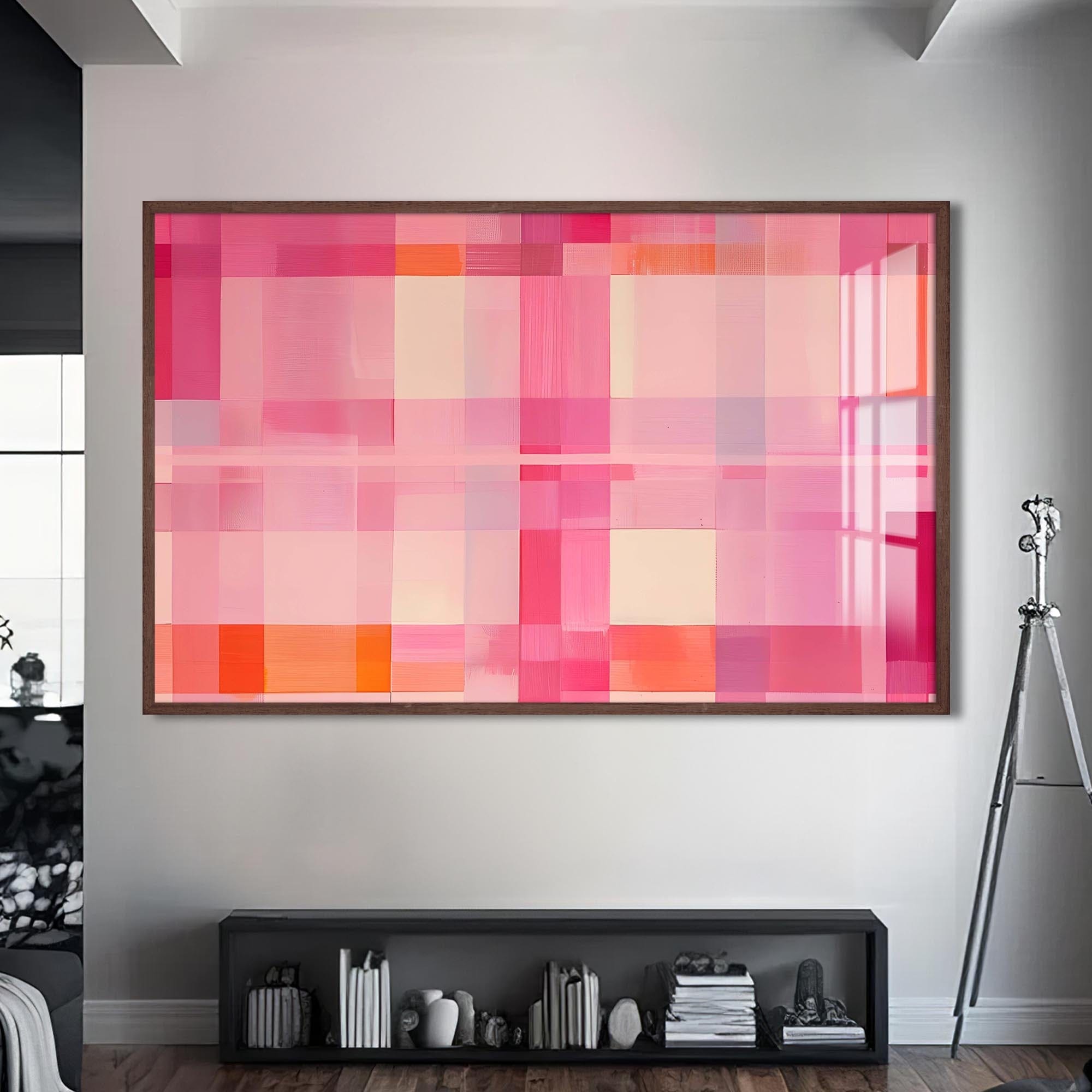Artronauts Glass Print S | 72x46 cm | 28.3"x18.1" / Walnut Blush Grid Radiance - Abstract Tempered Glass Wall Art