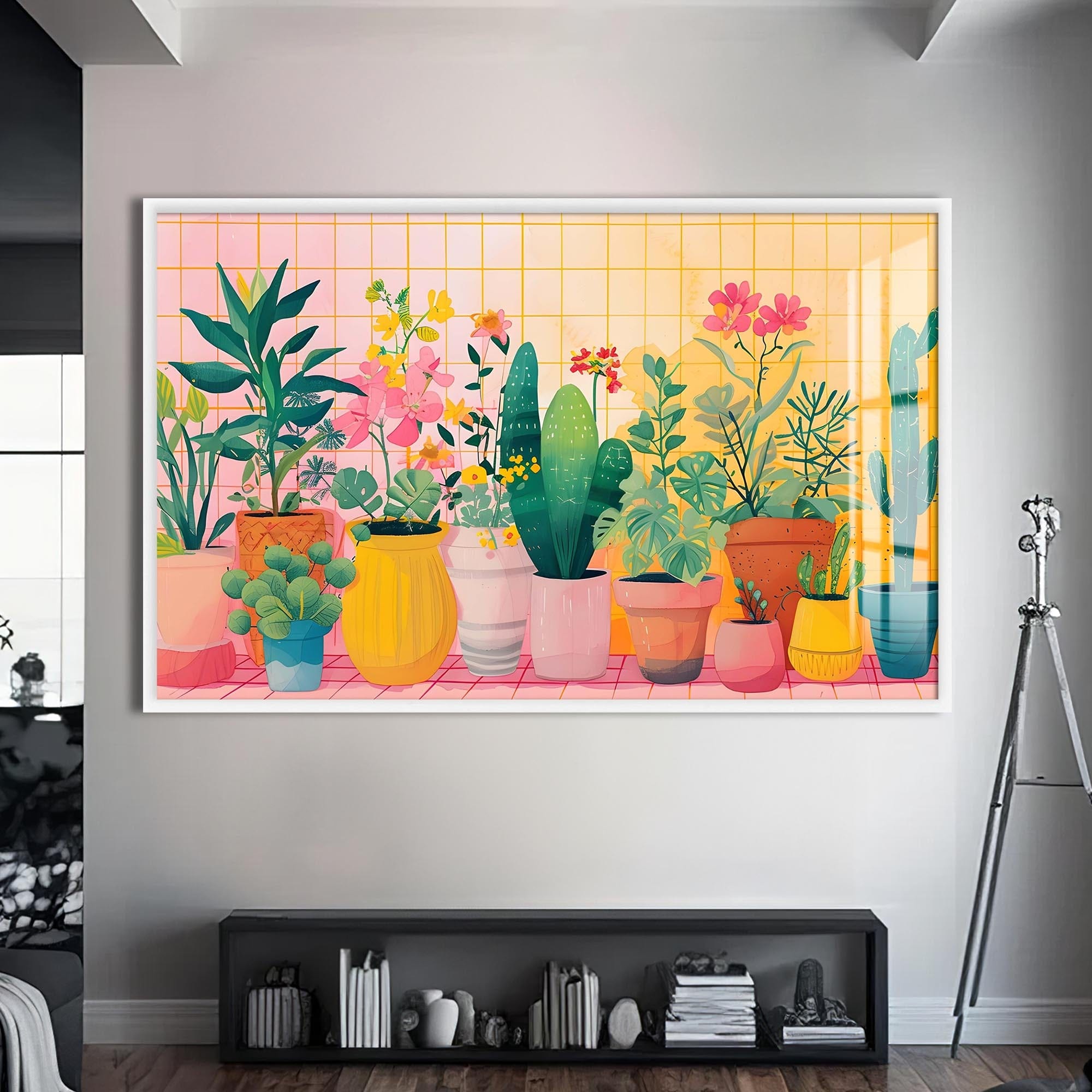 Artronauts Glass Print S | 72x46 cm | 28.3"x18.1" / White Botanical Pastel Garden - Abstract Tempered Glass Wall Art