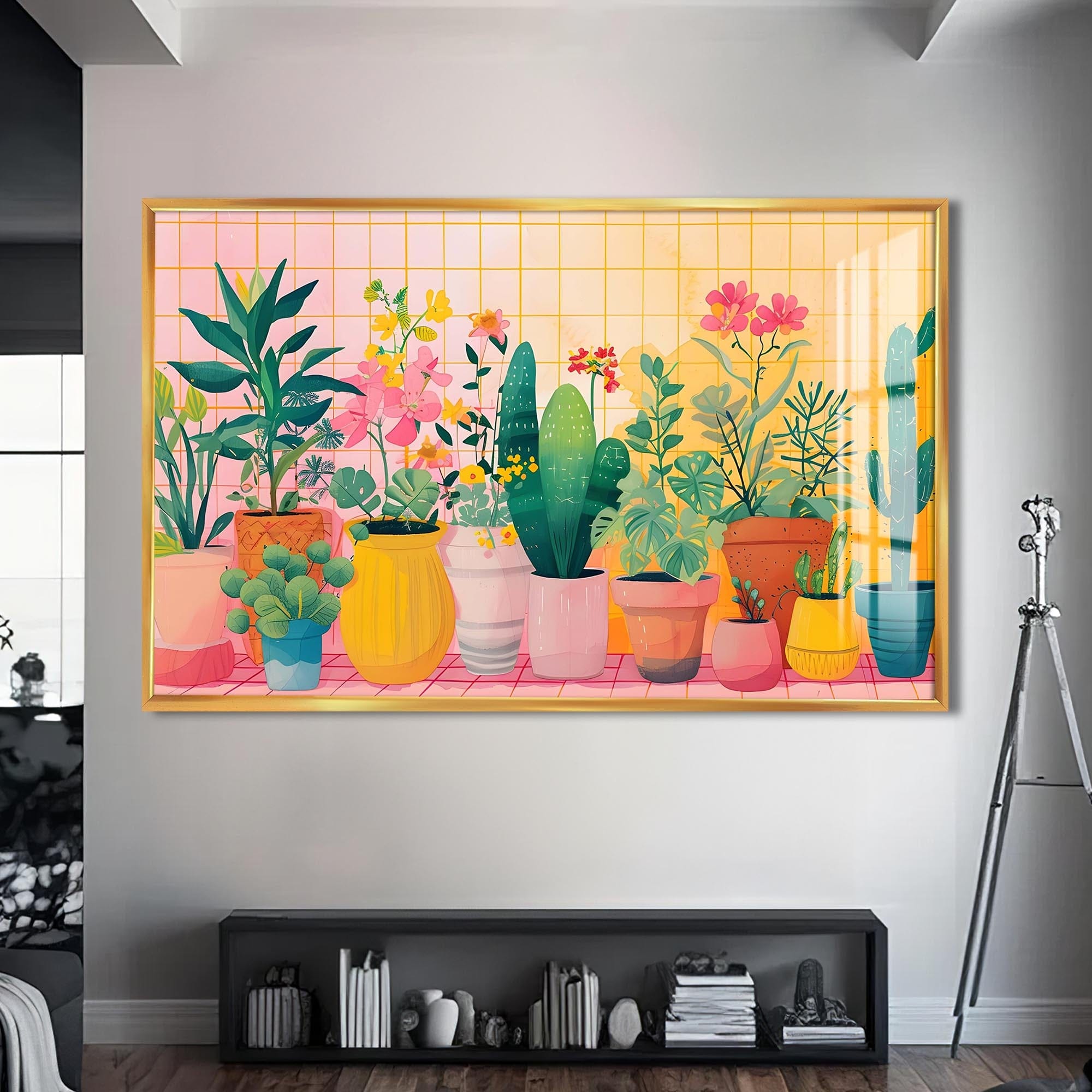 Artronauts Glass Print S | 72x46 cm | 28.3"x18.1" / Gold Botanical Pastel Garden - Abstract Tempered Glass Wall Art