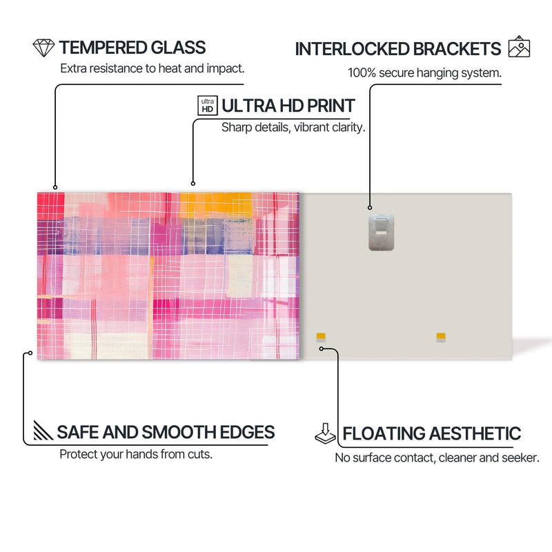 Artronauts Glass Print Pink Horizon Grid - Abstract Tempered Glass Wall Art