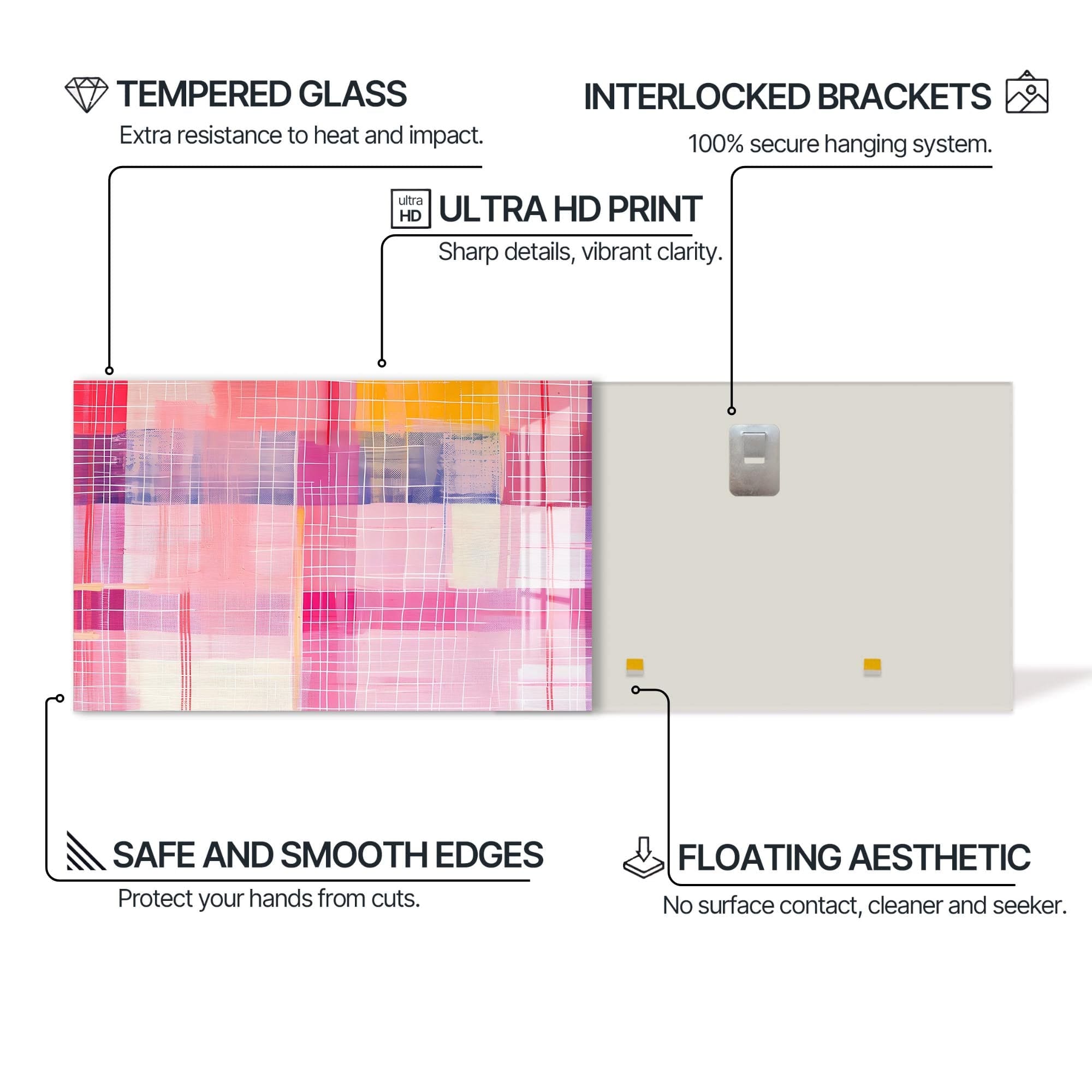 Artronauts Glass Print Pink Horizon Grid - Abstract Tempered Glass Wall Art