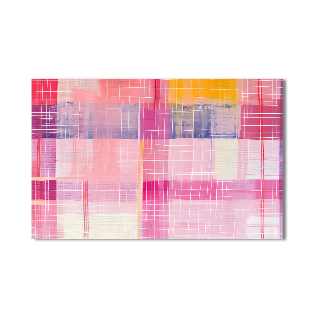 Artronauts Glass Print Pink Horizon Grid - Abstract Tempered Glass Wall Art