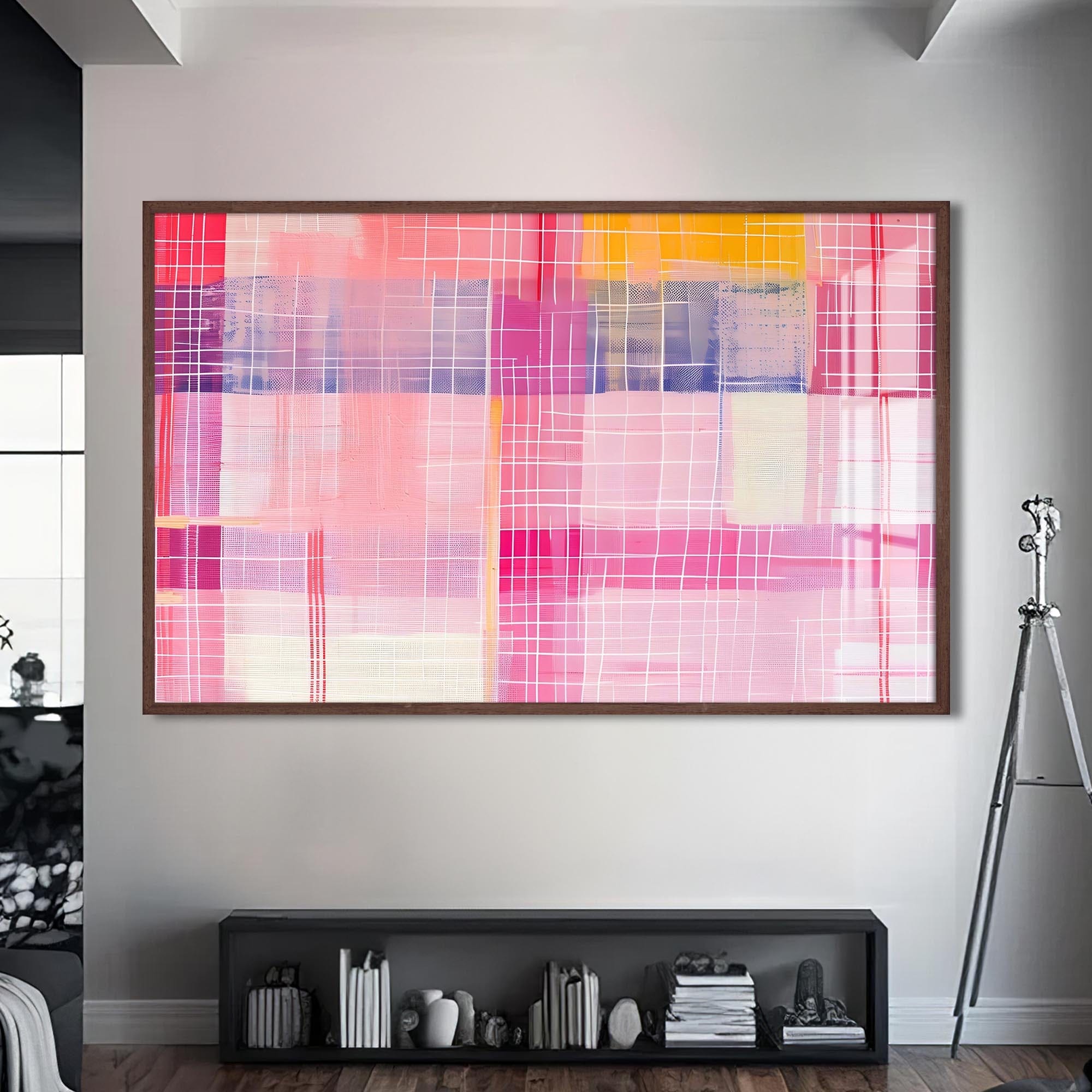 Artronauts Glass Print S | 72x46 cm | 28.3"x18.1" / Walnut Pink Horizon Grid - Abstract Tempered Glass Wall Art