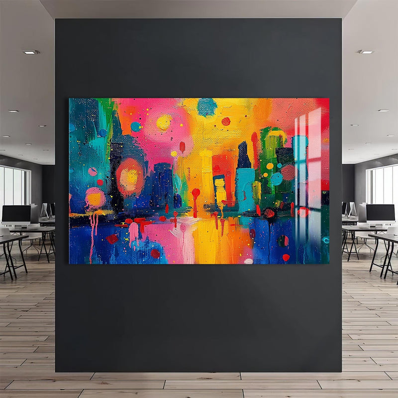 Artronauts Glass Print Skyline Glow Fusion - Abstract Tempered Glass Wall Art