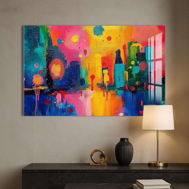 Artronauts Glass Print Skyline Glow Fusion - Abstract Tempered Glass Wall Art