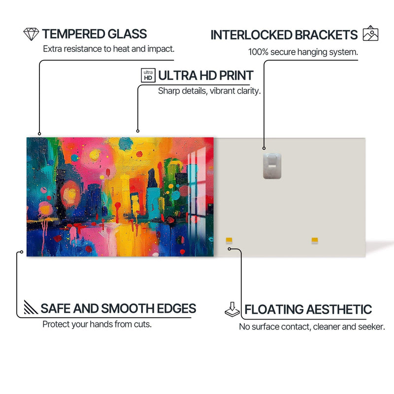 Artronauts Glass Print Skyline Glow Fusion - Abstract Tempered Glass Wall Art