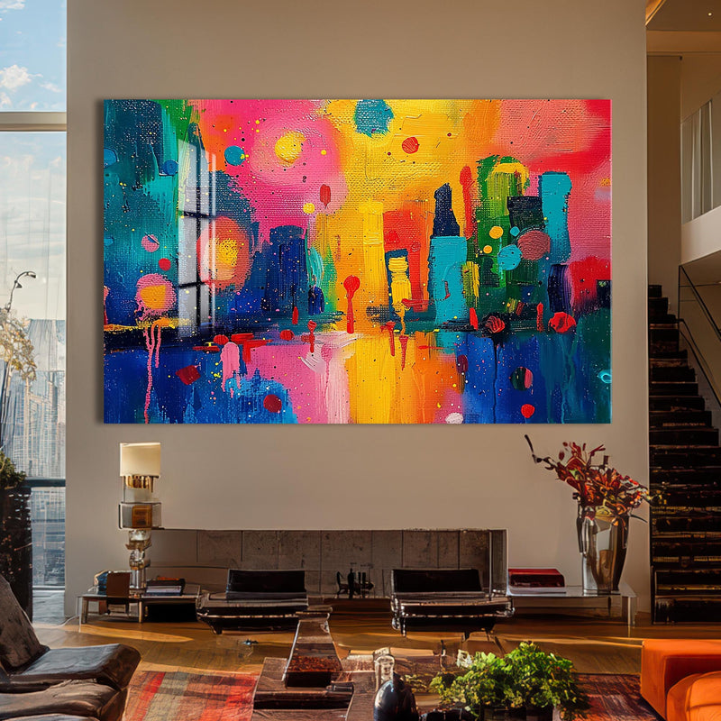 Artronauts Glass Print Skyline Glow Fusion - Abstract Tempered Glass Wall Art