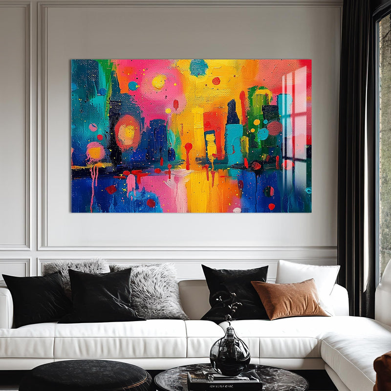 Artronauts Glass Print Skyline Glow Fusion - Abstract Tempered Glass Wall Art