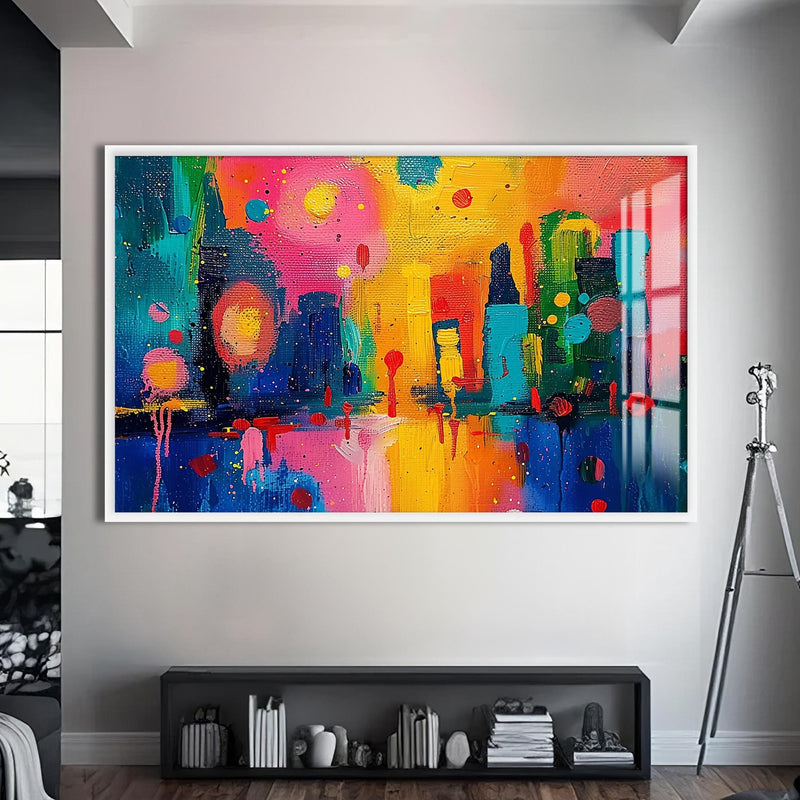Artronauts Glass Print S | 72x46 cm | 28.3"x18.1" / White Skyline Glow Fusion - Abstract Tempered Glass Wall Art