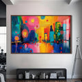 Artronauts Glass Print S | 72x46 cm | 28.3"x18.1" / Walnut Skyline Glow Fusion - Abstract Tempered Glass Wall Art