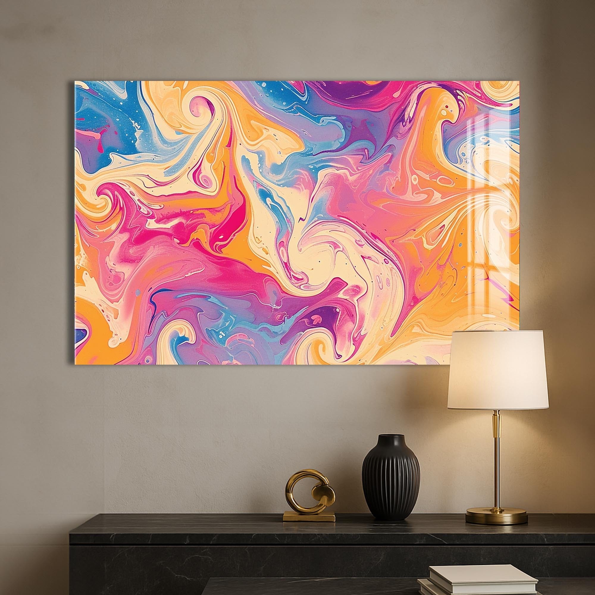 Artronauts Glass Print Marble Swirl Sunrise - Abstract Tempered Glass Wall Art