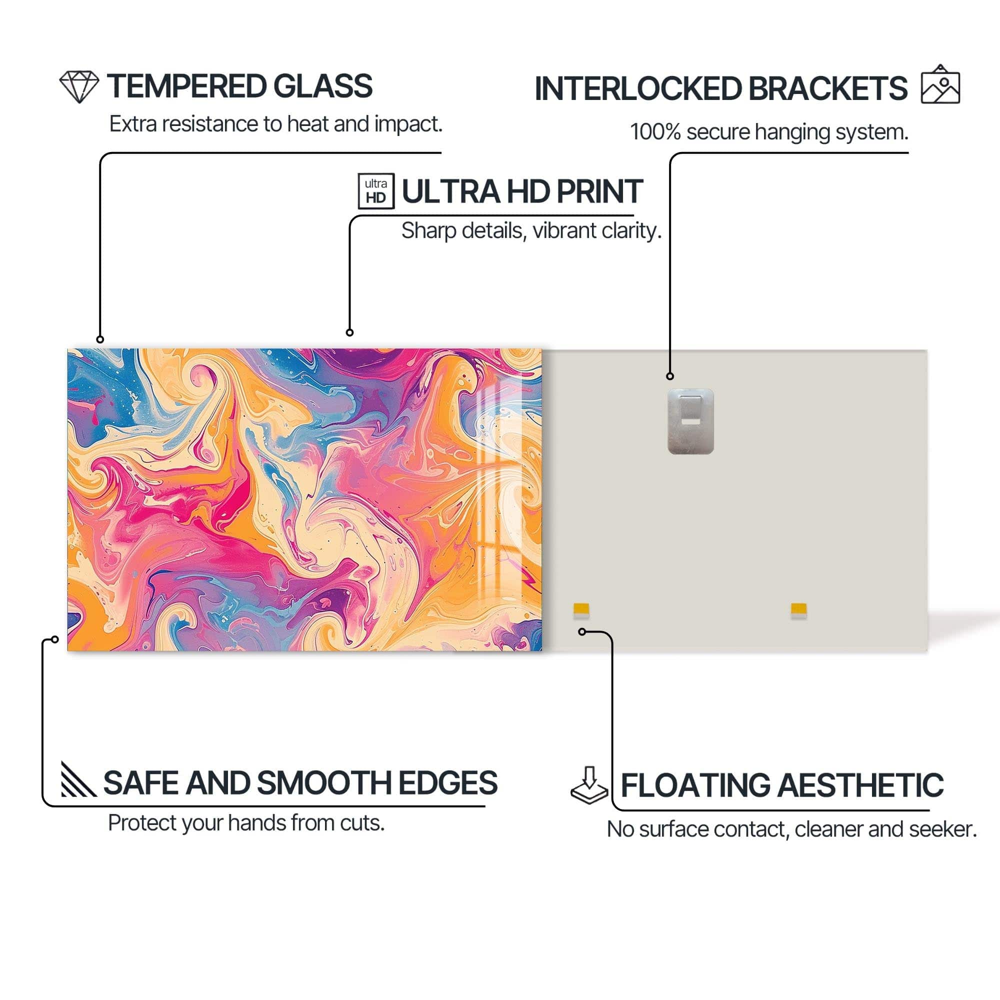 Artronauts Glass Print Marble Swirl Sunrise - Abstract Tempered Glass Wall Art