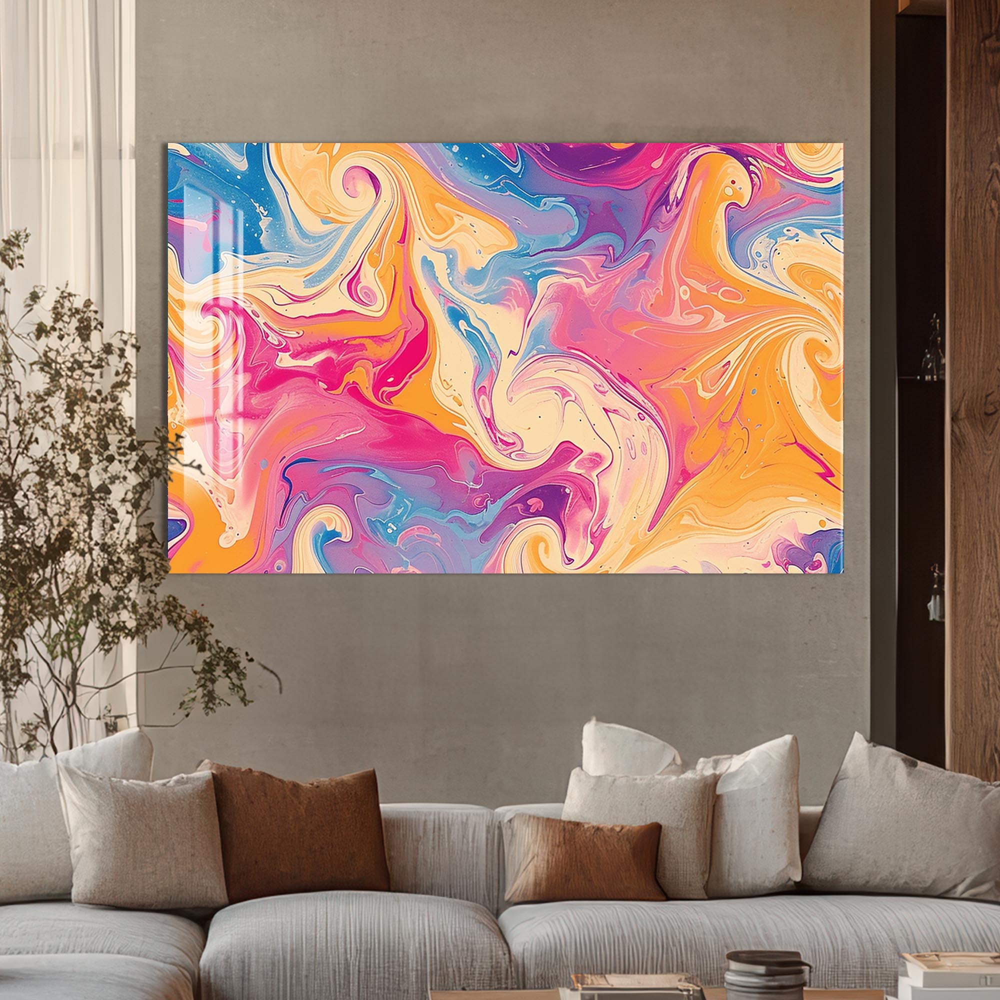 Artronauts Glass Print Marble Swirl Sunrise - Abstract Tempered Glass Wall Art
