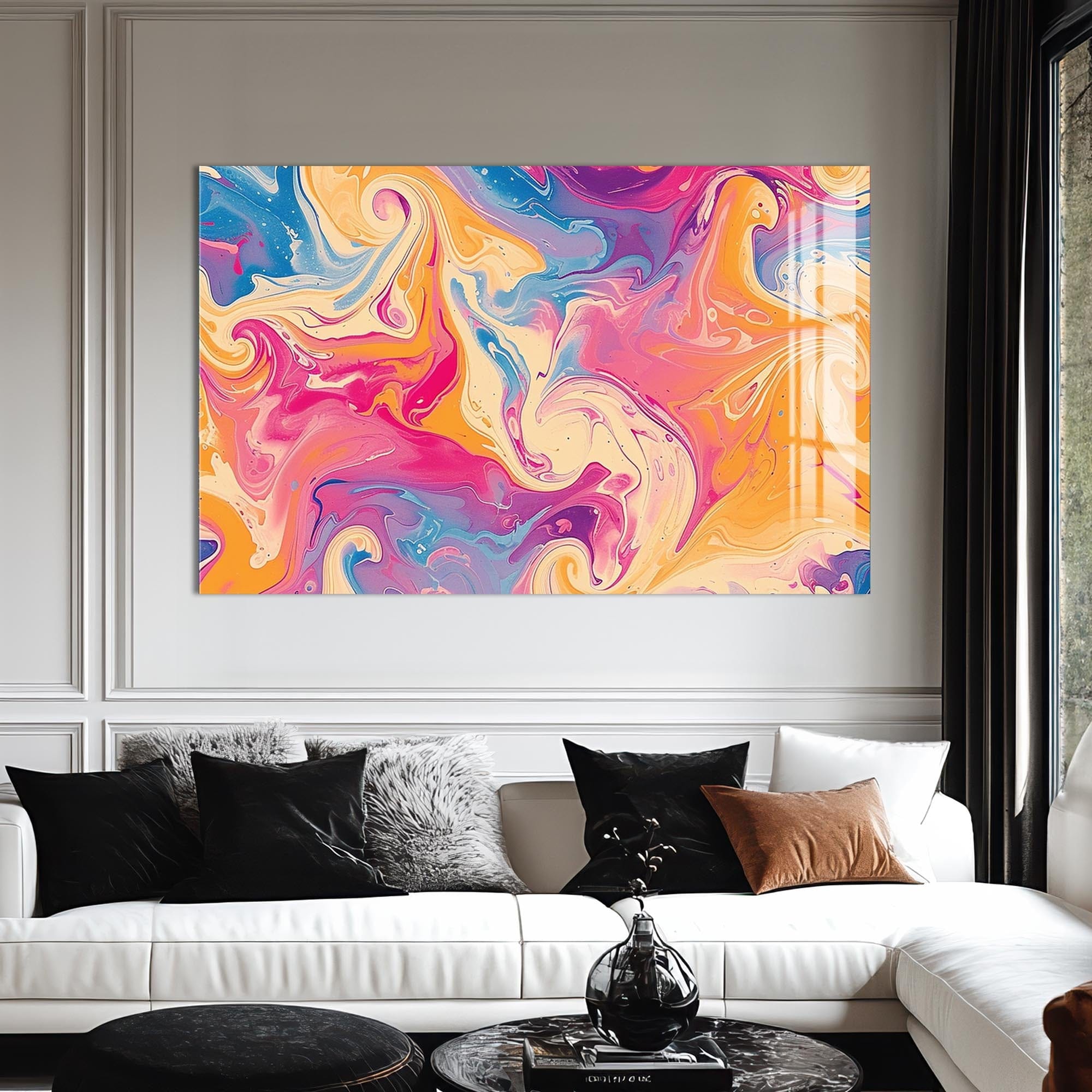 Artronauts Glass Print Marble Swirl Sunrise - Abstract Tempered Glass Wall Art