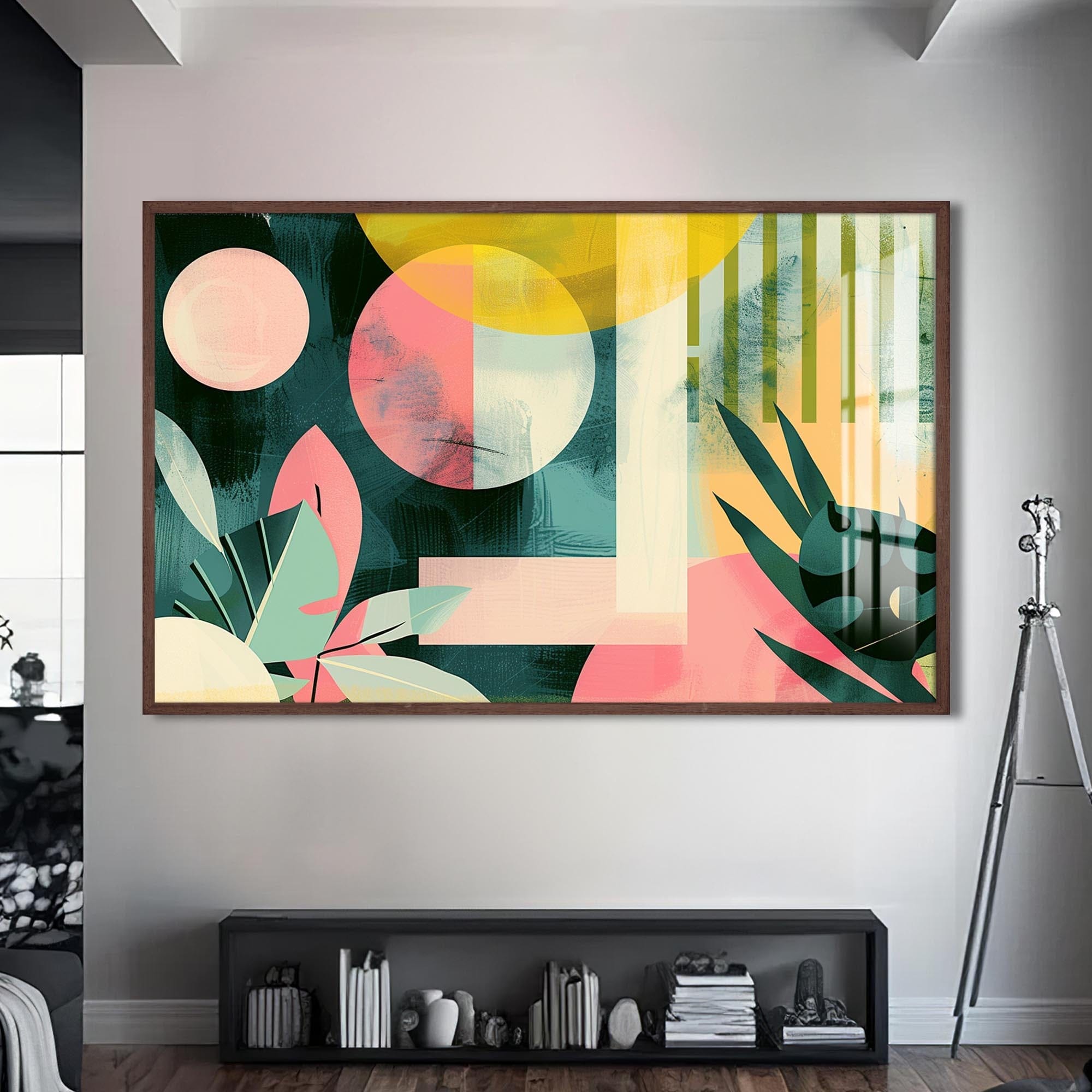 Artronauts Glass Print S | 72x46 cm | 28.3"x18.1" / Walnut Tropical Geo Shapes - Abstract Tempered Glass Wall Art