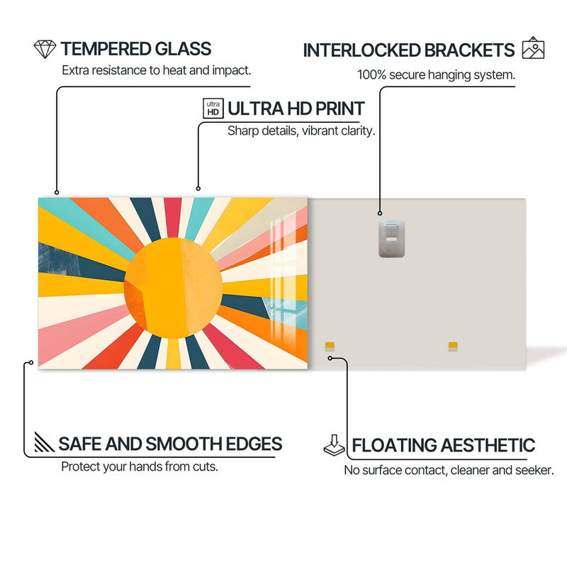 Artronauts Glass Print Warm Sunburst Bold- Abstract Tempered Glass Wall Art