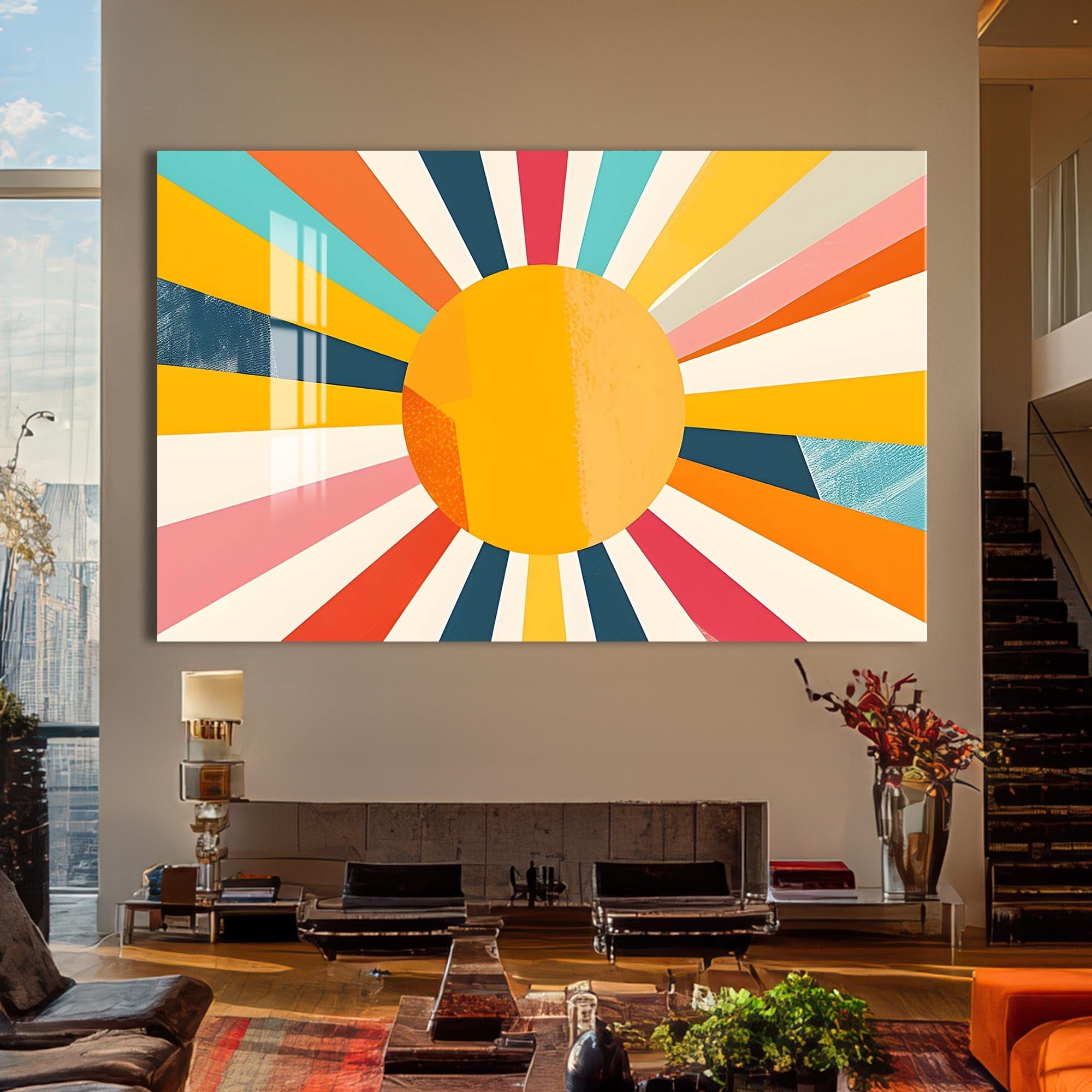 Artronauts Glass Print Warm Sunburst Bold- Abstract Tempered Glass Wall Art