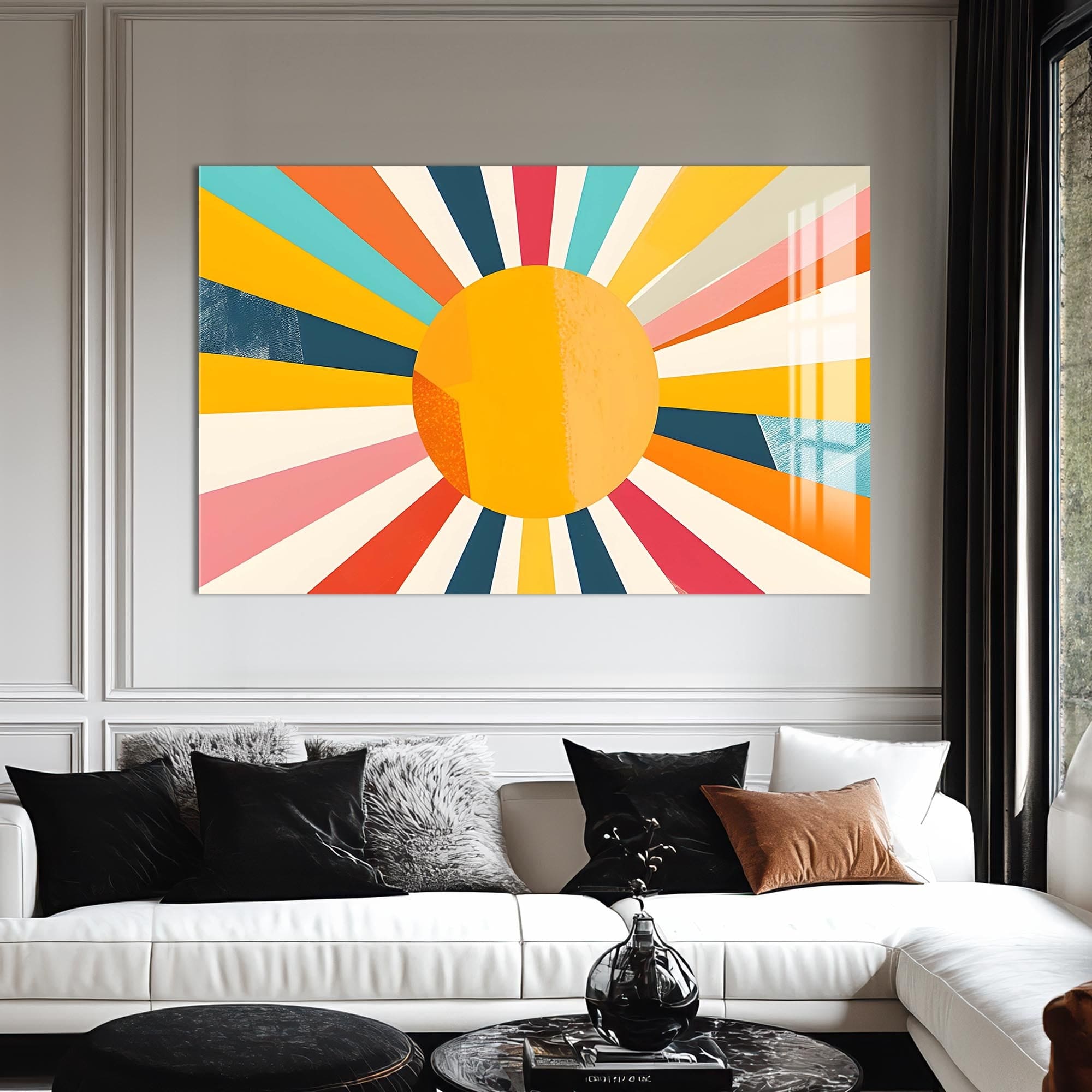 Artronauts Glass Print Warm Sunburst Bold- Abstract Tempered Glass Wall Art