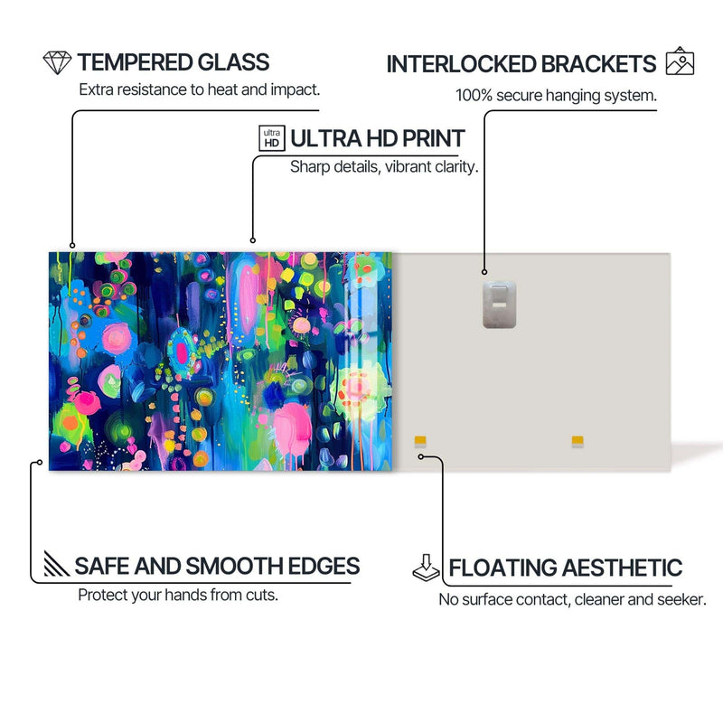 Artronauts Glass Print Neon Dream Burst - Abstract Tempered Glass Wall Art
