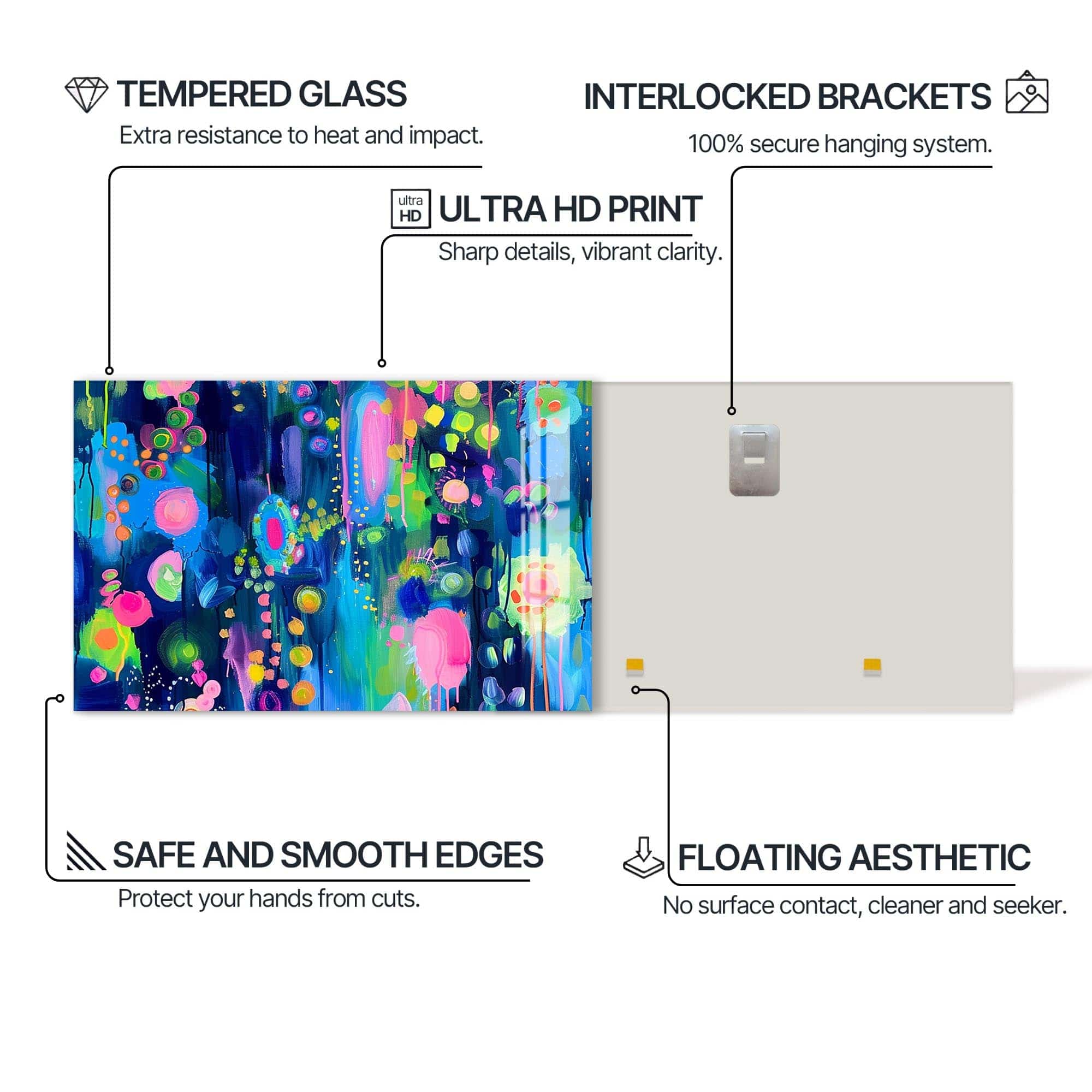 Artronauts Glass Print Neon Dream Burst - Abstract Tempered Glass Wall Art