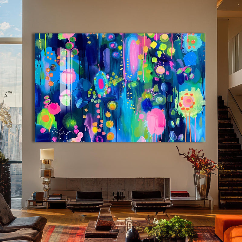 Artronauts Glass Print Neon Dream Burst - Abstract Tempered Glass Wall Art