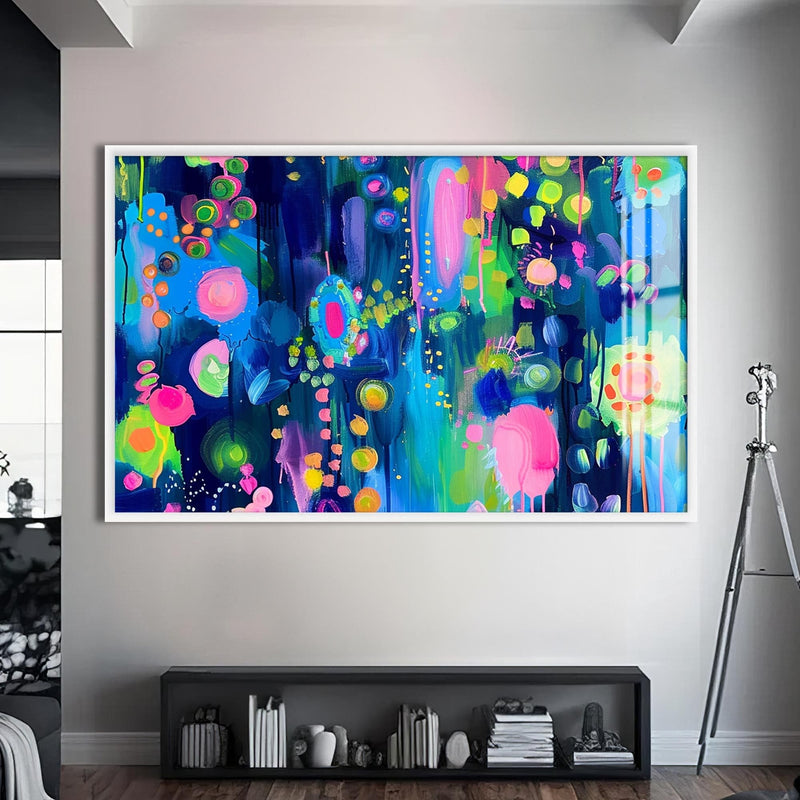 Artronauts Glass Print S | 72x46 cm | 28.3"x18.1" / White Neon Dream Burst - Abstract Tempered Glass Wall Art