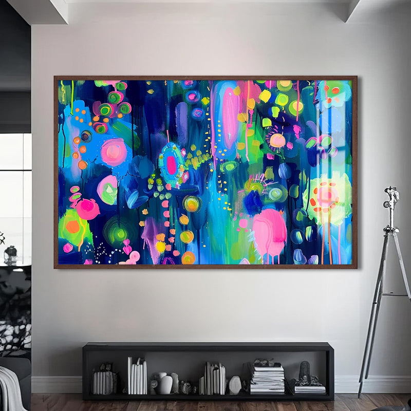 Artronauts Glass Print S | 72x46 cm | 28.3"x18.1" / Walnut Neon Dream Burst - Abstract Tempered Glass Wall Art