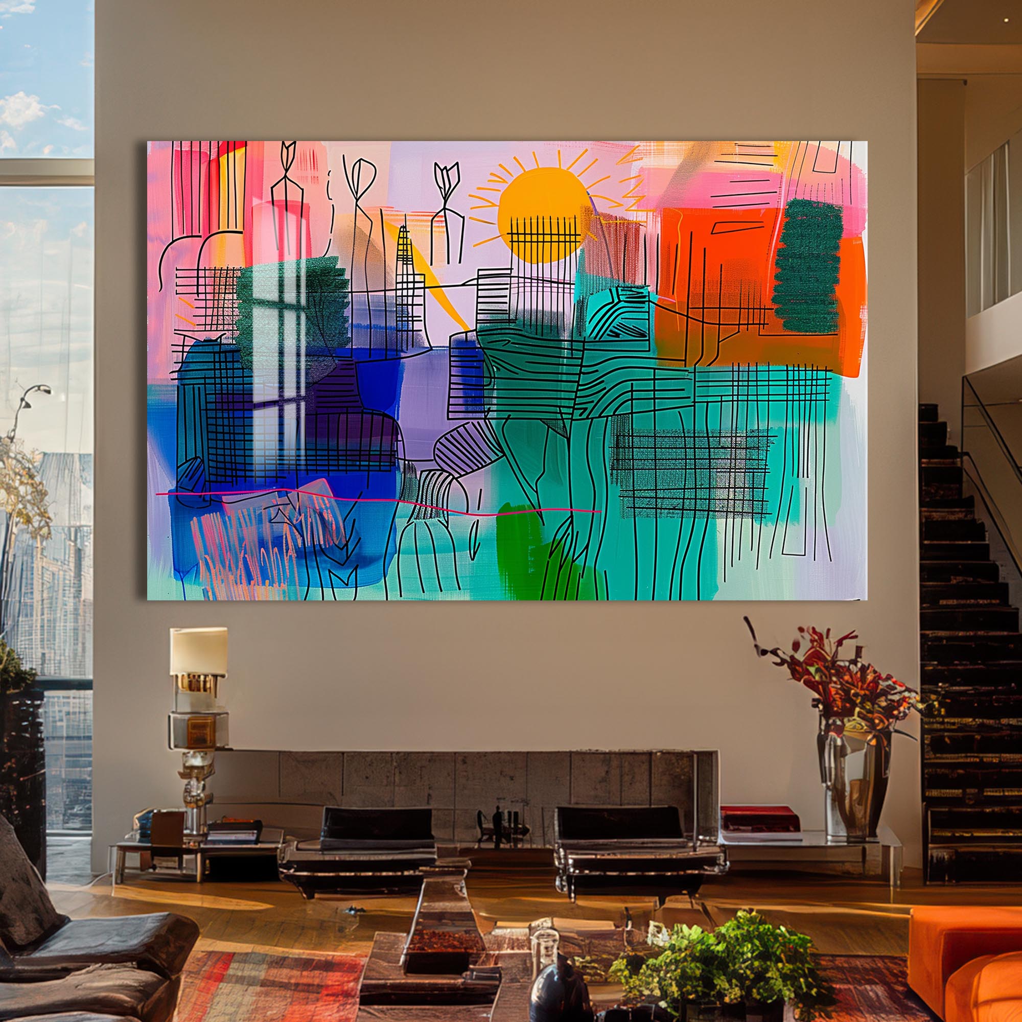 Artronauts Glass Print Sunlit City Lines – Abstract Tempered Glass Wall Art