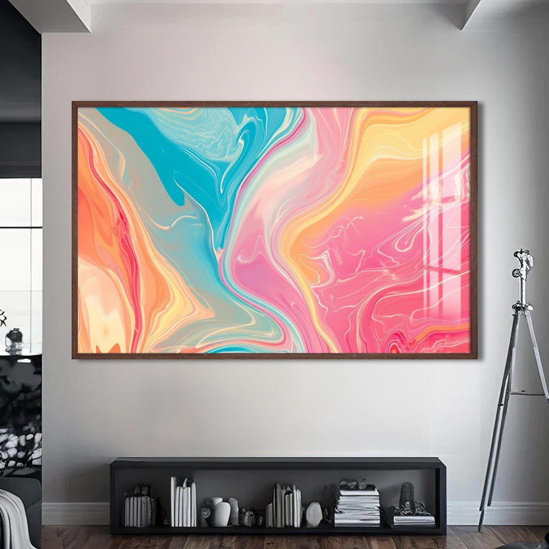 Artronauts Glass Print S | 72x46 cm | 28.3"x18.1" / Walnut Pastel Drift – Abstract Tempered Glass Wall Art