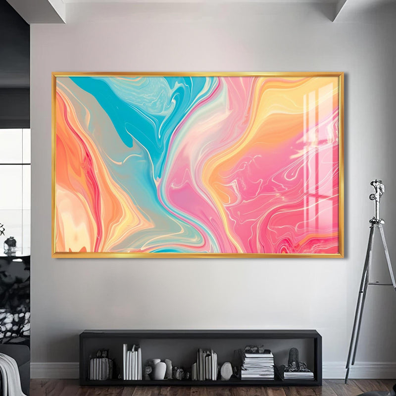 Artronauts Glass Print S | 72x46 cm | 28.3"x18.1" / Gold Pastel Drift – Abstract Tempered Glass Wall Art