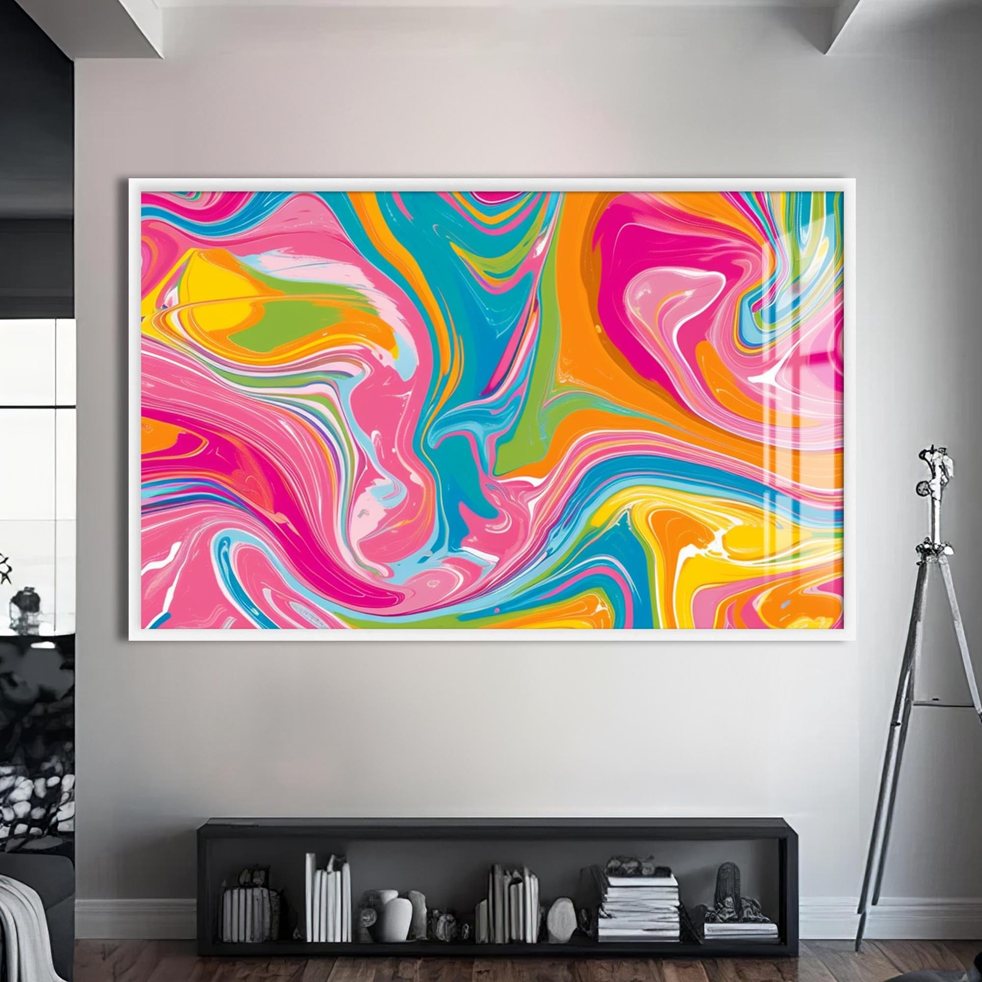 Artronauts Glass Print S | 72x46 cm | 28.3"x18.1" / White Vivid Swirl Harmony – Abstract Tempered Glass Wall Art