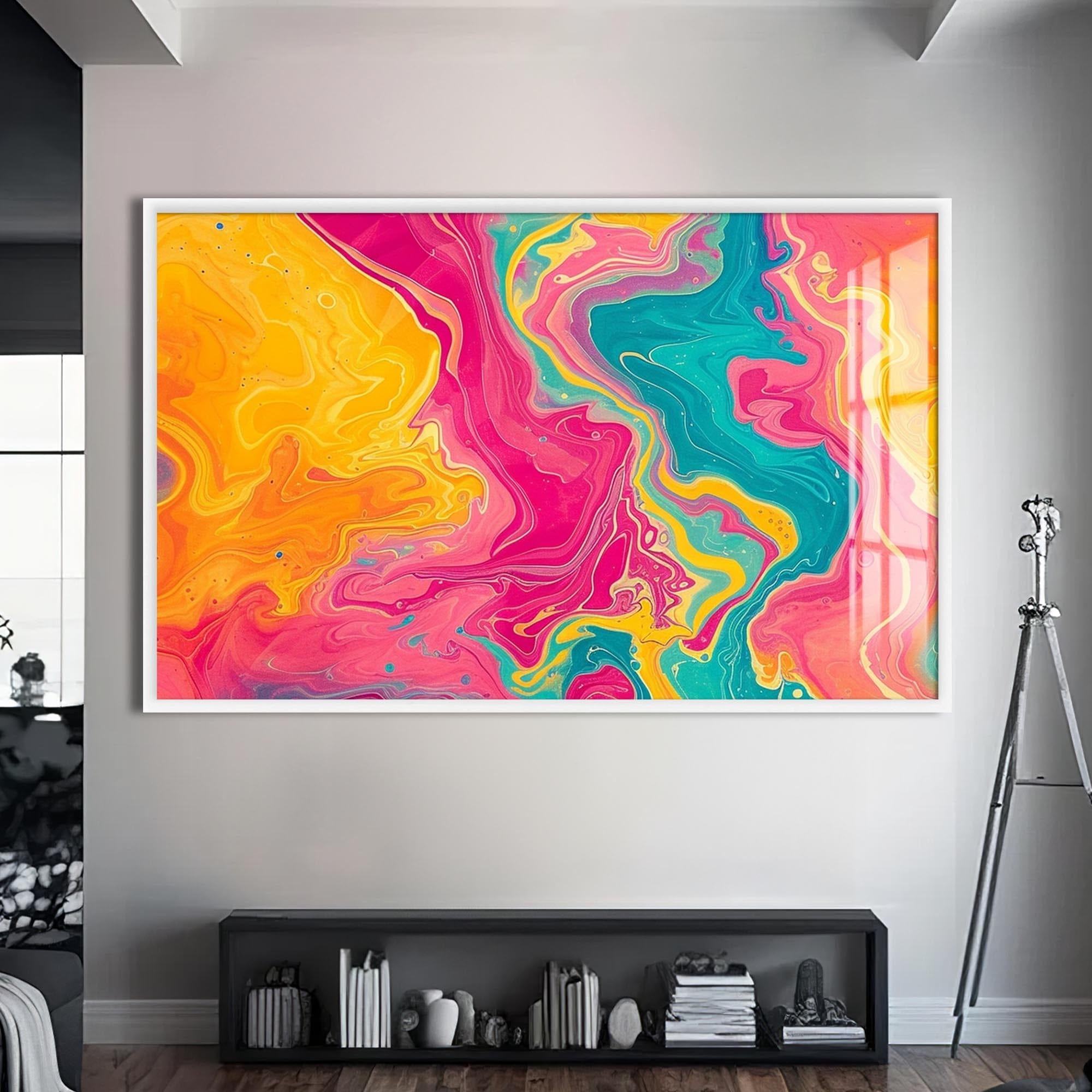 Artronauts Glass Print S | 72x46 cm | 28.3"x18.1" / White Candy Wave Motion – Abstract Tempered Glass Wall Art