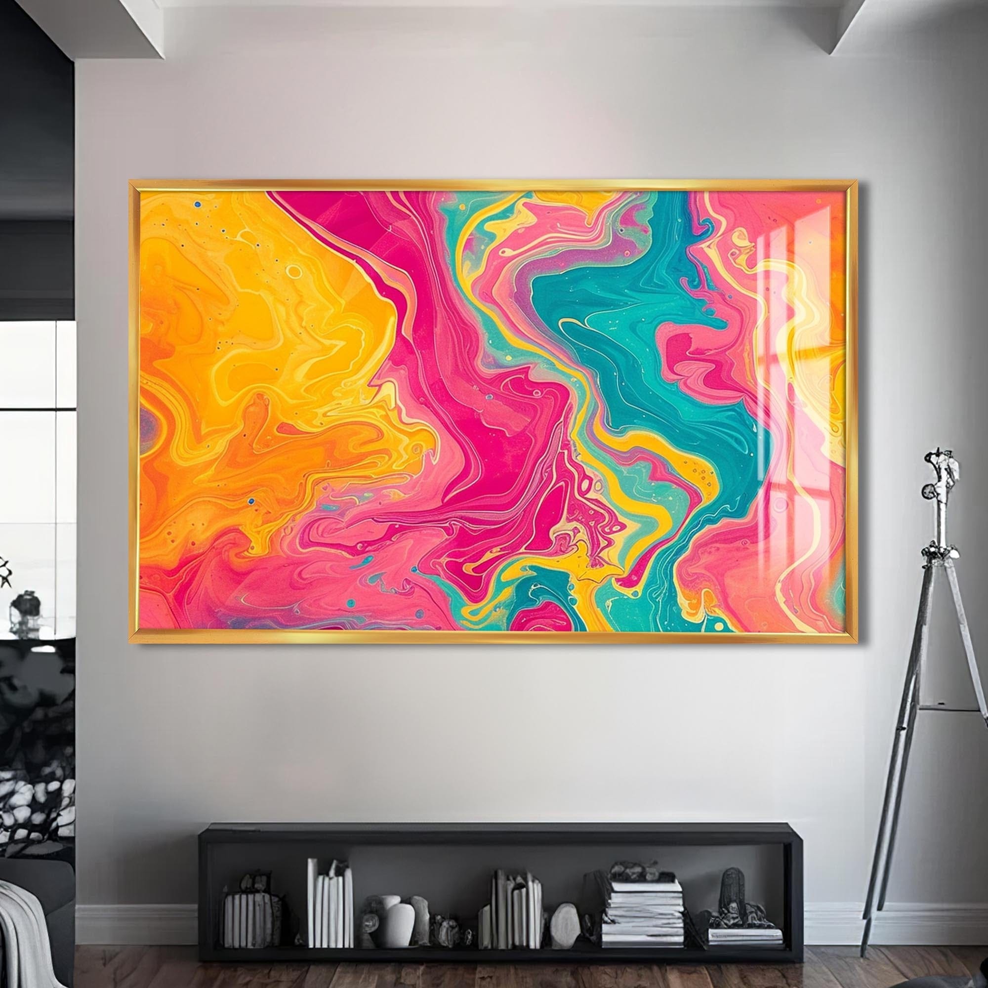 Artronauts Glass Print S | 72x46 cm | 28.3"x18.1" / Gold Candy Wave Motion – Abstract Tempered Glass Wall Art