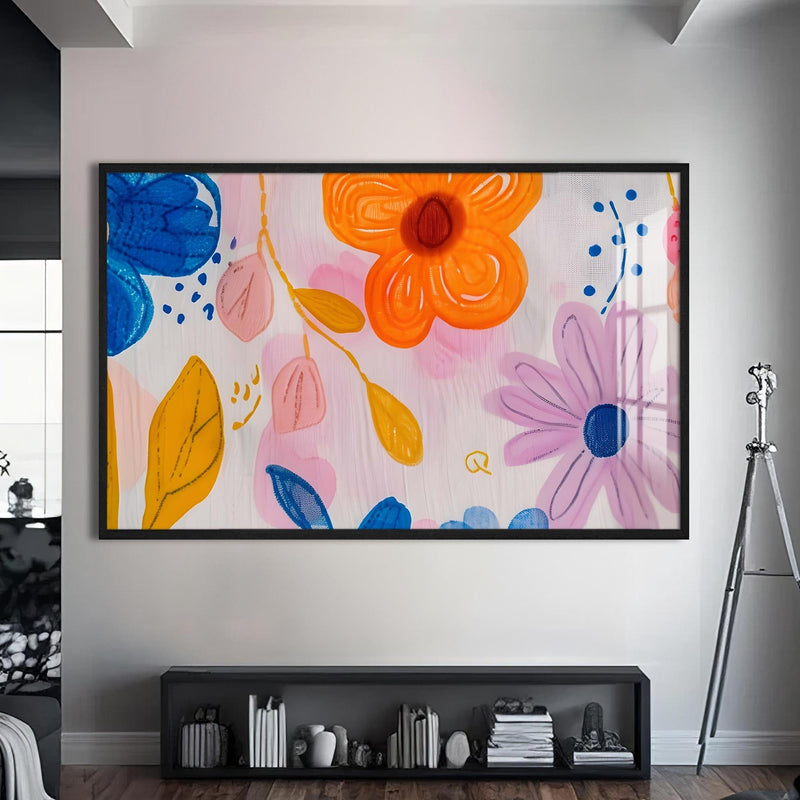 Artronauts Glass Print S | 72x46 cm | 28.3"x18.1" / Black Floral Joy – Abstract Tempered Glass Wall Art