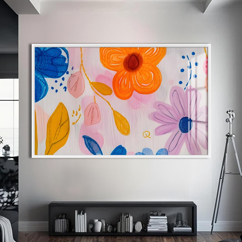 Artronauts Glass Print S | 72x46 cm | 28.3"x18.1" / White Floral Joy – Abstract Tempered Glass Wall Art