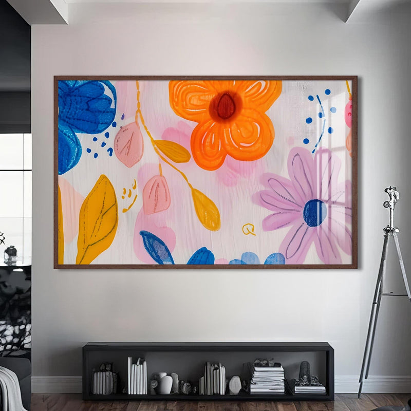 Artronauts Glass Print S | 72x46 cm | 28.3"x18.1" / Walnut Floral Joy – Abstract Tempered Glass Wall Art